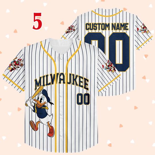 Donald Duck Brewers Baseball Team Jersey, Custom Donald Duck Milwaukee Baseball Team Jersey, Mickey Lovers, Baseball Fans