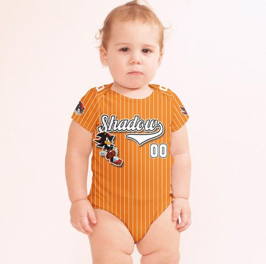 Customized Shadow The Hedgehog Orange Baby Body Suit Jersey, Personalized Sonic 3 Movie Baby Onesie Jersey, Shadow Fan Gift