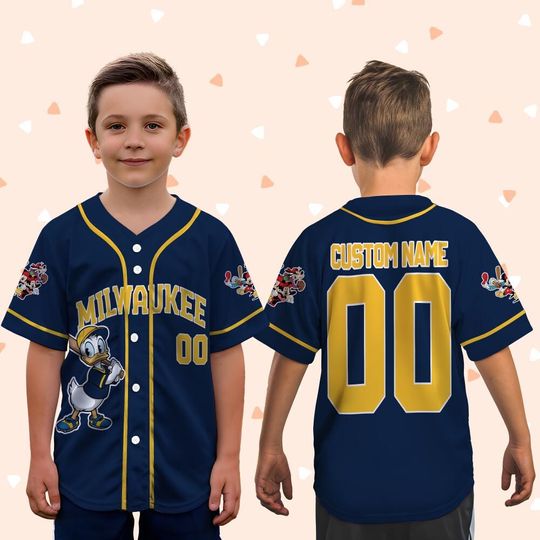Donald Duck Brewers Baseball Team Jersey, Custom Donald Duck Milwaukee Baseball Team Jersey, Mickey Lovers, Baseball Fans