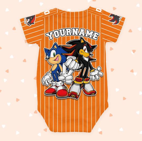 Customized Shadow The Hedgehog Orange Baby Body Suit Jersey, Personalized Sonic 3 Movie Baby Onesie Jersey, Shadow Fan Gift
