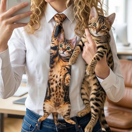 Hanging Cat Tie - Funny Cat Lover Gift, Custom Pet Photo, Father Day Gift, Men Tie