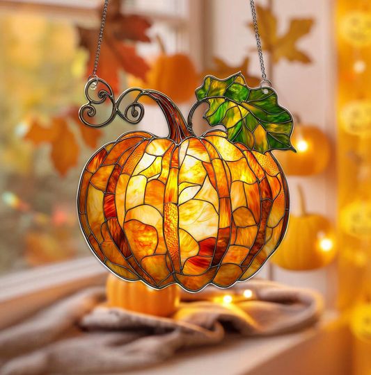 Pumpkin Suncatcher: Fall Window Hanging Decoration, Thanksgiving Gift