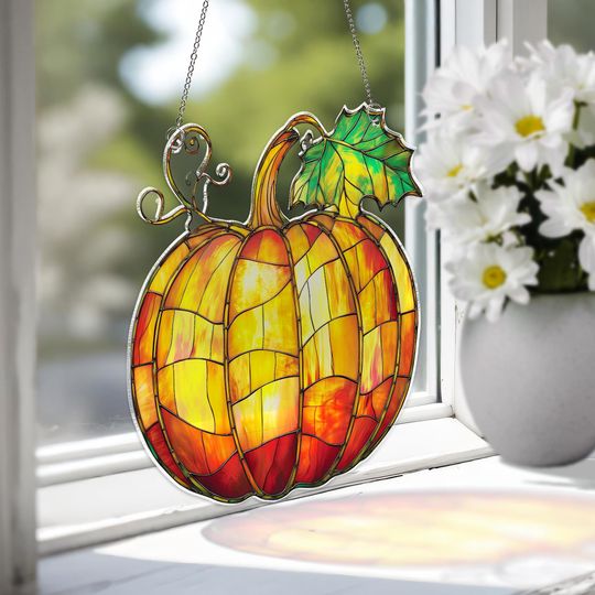 Pumpkin Suncatcher: Fall Window Hanging Decoration, Thanksgiving Gift