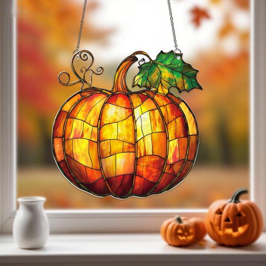 Pumpkin Suncatcher: Fall Window Hanging Decoration, Thanksgiving Gift