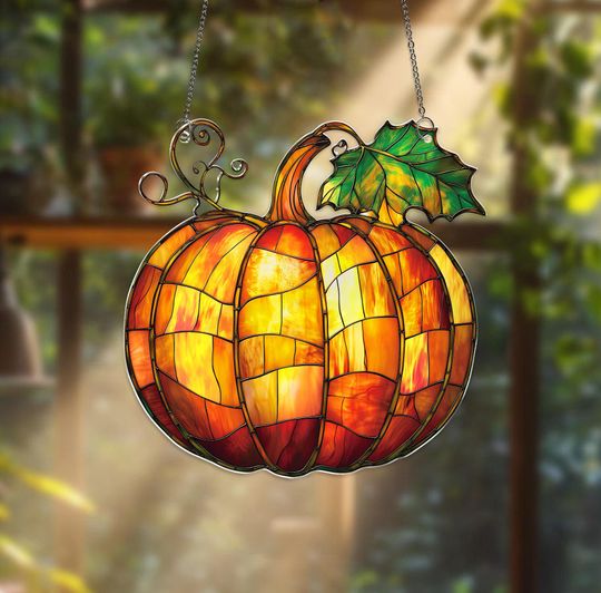 Pumpkin Suncatcher: Fall Window Hanging Decoration, Thanksgiving Gift