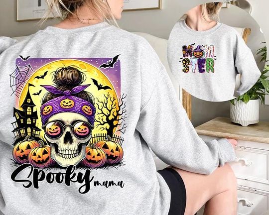 Momster Halloween Sweatshirt, Spooky Ghost & Ice Cream Sweatshirt, Gift for Mama
