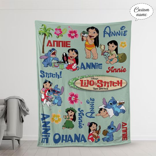 Personalized Lilo Stitch Fleece Blanket, Custom Name Kids Blanket, Disney Birthday Gift, Christmas Gift for Kids