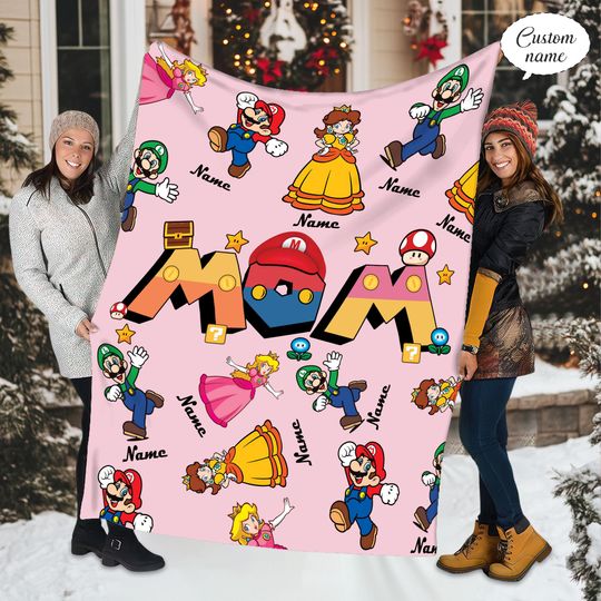 Personalized Mario Fleece Blanket for Mom, Super Mario Blanket, Mother's Day Gift