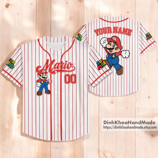 Custom Super Mario Baseball Jersey, Super Mario Luigi Princess Peach Birthday Girl Jersey, Mario Birthday Boy Gift, Mario Family Shirt