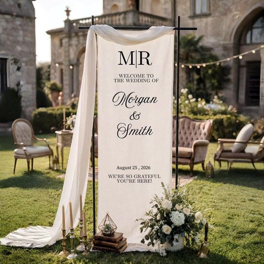 Custom Fabric Wedding Welcome Sign  Modern Polycanvas Wedding Sign  Wedding Banner  Personalised Wedding Decor  Engagement Party Sign