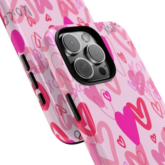 Phone Case, Heart Pattern Tough Case for IPhone Samsung Galaxy Google Pixel, Valentine Gift, Protective Cover, Valentine's Day Accessory