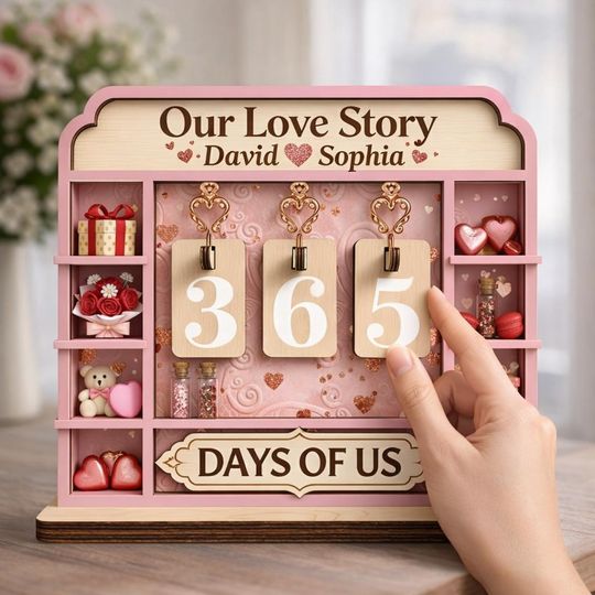 Custom Book Tracker Days Together Wooden Reading Gift Valentine Day Anniversary Home Decor