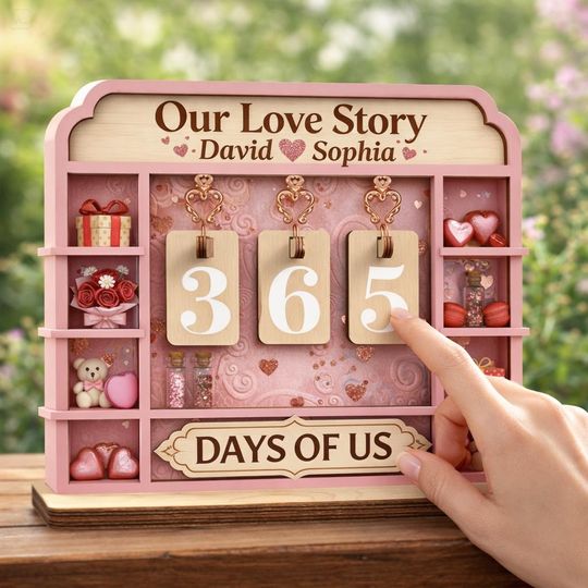 Custom Book Tracker Days Together Wooden Reading Gift Valentine Day Anniversary Home Decor