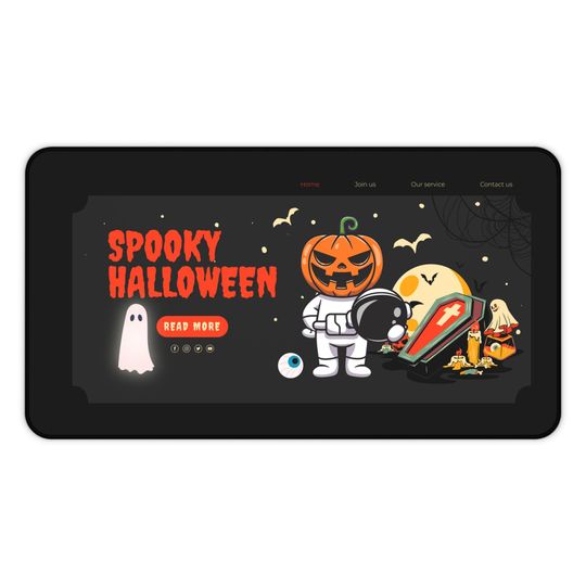 Spooky Halloween Desk Mat: Pumpkin Astronaut, Ghosts & Bats