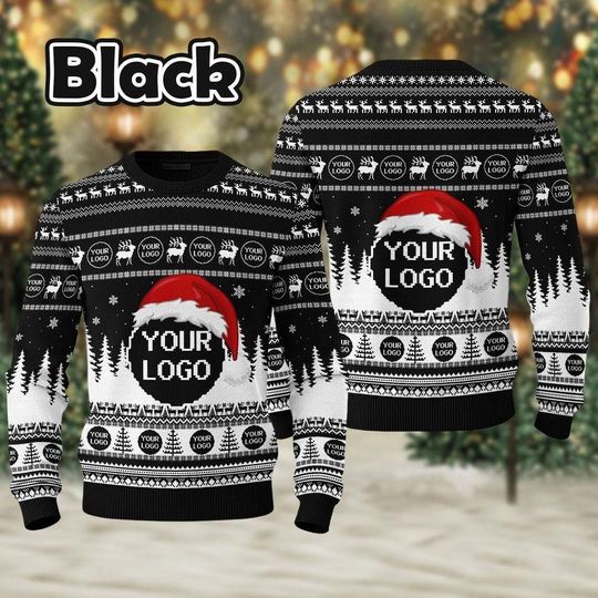 Custom Company Logo Ugly Christmas Sweater, Knitted Polyester Blend