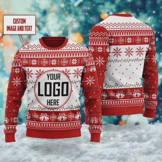 Custom Logo Ugly Christmas Sweater, Personalized Company Xmas Sweater