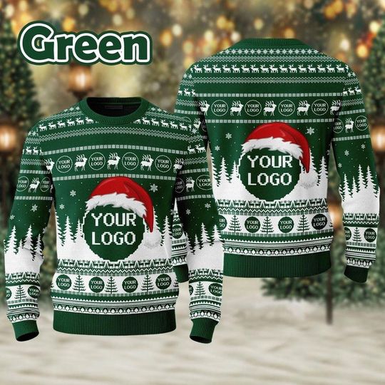 Custom Company Logo Ugly Christmas Sweater, Knitted Polyester Blend