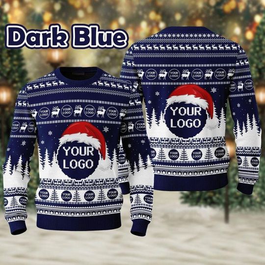 Custom Company Logo Ugly Christmas Sweater, Knitted Polyester Blend