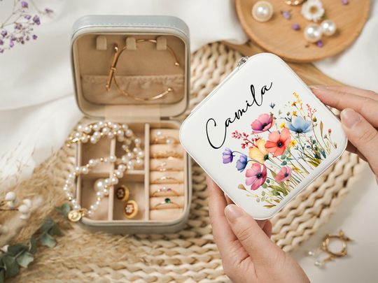 Personalized Floral Jewelry Box - Custom Name & Bridesmaid Gift