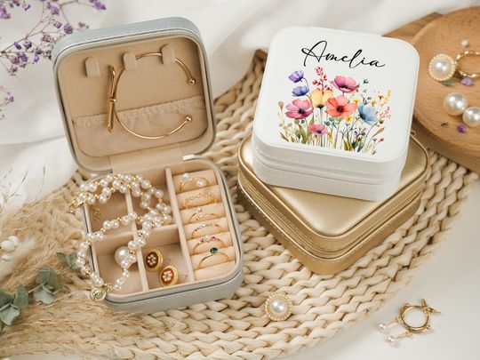 Personalized Floral Jewelry Box - Custom Name & Bridesmaid Gift