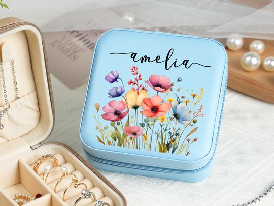 Personalized Floral Jewelry Box - Custom Name & Bridesmaid Gift