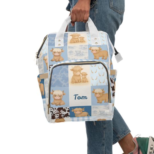 Personalized Highland Cow Diaper Bag, Nursery Decor