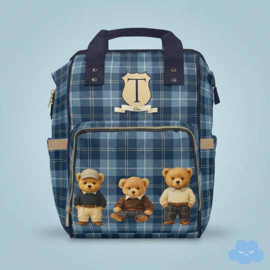 Personalized Diaper Bag Backpack, Preppy Teddy Bear Baby Bag