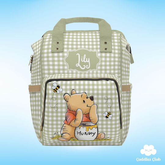 Personalized Pooh Diaper Backpack, Nursery Bag