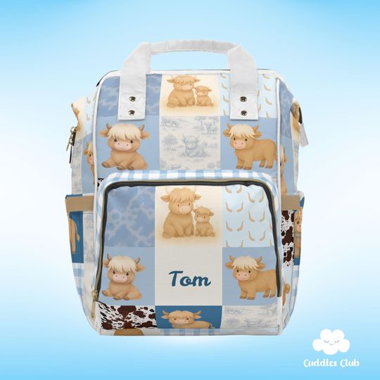 Personalized Highland Cow Diaper Bag, Nursery Decor