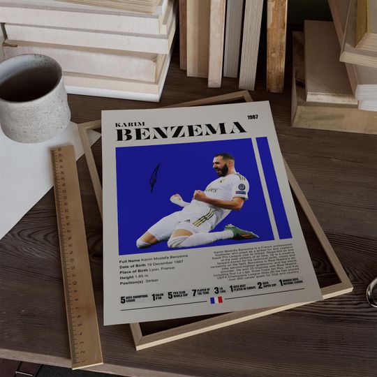 Karim Benzema Poster, Real Madrid Poster, Soccer Gifts, Sports Poster, Football Player Poster, Soccer Wall Art, Sports Bedroom Posters