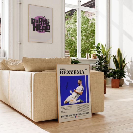 Karim Benzema Poster, Real Madrid Poster, Soccer Gifts, Sports Poster, Football Player Poster, Soccer Wall Art, Sports Bedroom Posters