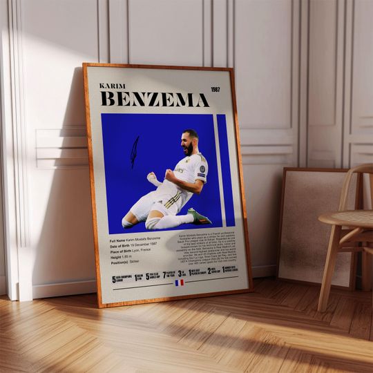 Karim Benzema Poster, Real Madrid Poster, Soccer Gifts, Sports Poster, Football Player Poster, Soccer Wall Art, Sports Bedroom Posters