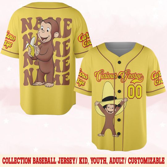 Personalized Curious George Birthday Baseball Jersey, Curious George Baseball Shirt, Curious George Birthday Party Jersey, Birthday Gift