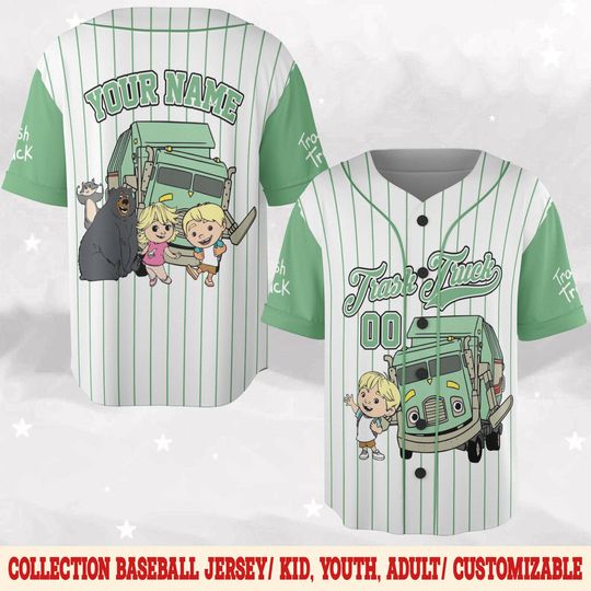 Personalized Trash Truck Baseball Jersey, Hank Trash Truck Birthday Boy, Birthday Girl Jersey, Trash Truck Family Birthday Matching