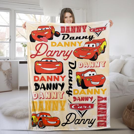 Personalized Disney Cars Blanket, Lightning Mcqueen Mater Doc Hudson Sally Birthday Gift, Birthday Home Decor, Family Cars Birthday