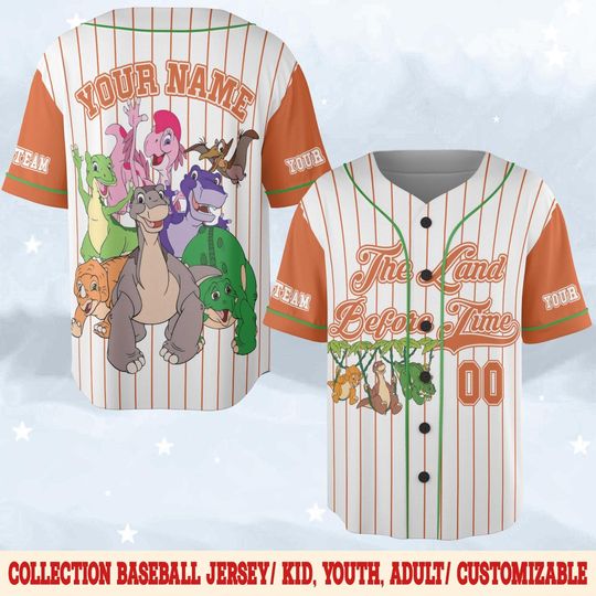 The Land Before Time Character Baseball Jersey, Littlefoot Cera Ducky Petrie Spike Shirt, Dinosaur Friends Birthday Gift Shirt