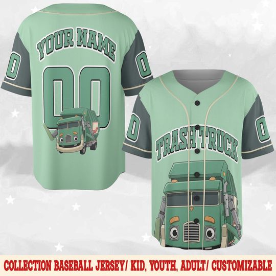 Personalized Trash Truck Baseball Jersey, Hank Trash Truck Birthday Boy, Birthday Girl Jersey, Trash Truck Family Birthday Matching