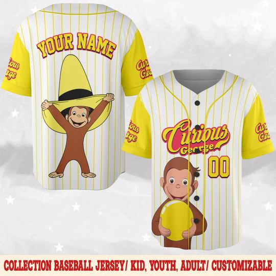 Personalized Curious George Birthday Baseball Jersey, Curious George Baseball Shirt, Curious George Birthday Party Jersey, Birthday Gift