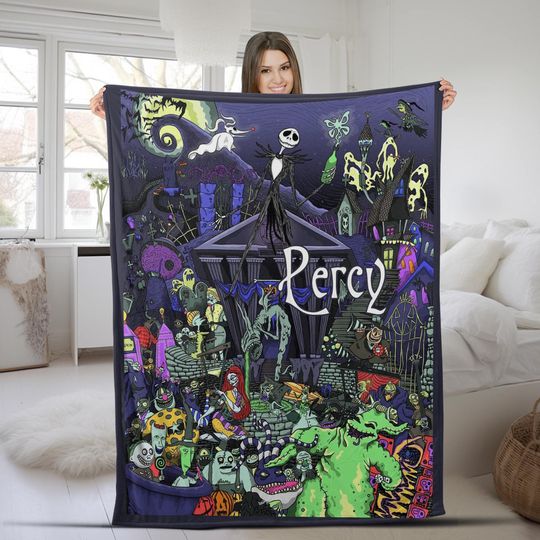 Personalized Disney Nightmare Before Christmas Blanket, Jack Skellington & Sally Blanket, Halloween Blanket, Birthday Gift Blanket