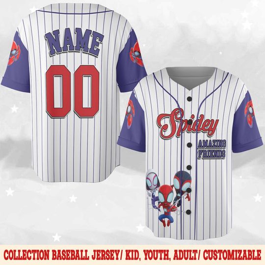 Personalized Spidey and Friends Baseball Jersey, Custom Name Number Kids Birthday Party Outfit