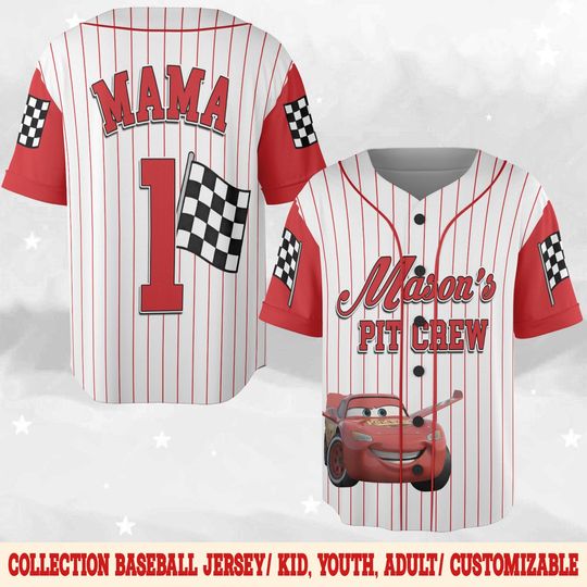 Personalized Lightning McQueen Baseball Jersey, Custom Name Age Disney Cars Birthday Boy Shirt