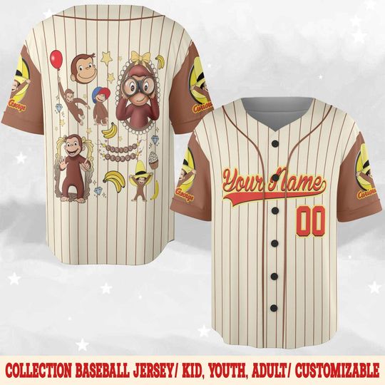 Curious George Birthday Baseball Jersey/Curious George Baseball Shirt/Curious George Birthday Jersey Shirt/Custom Baseball Jersey