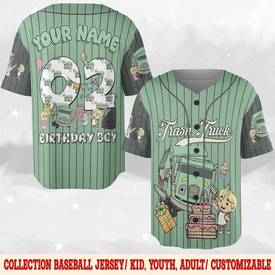 Personalized Trash Truck Baseball Jersey, Hank Trash Truck Birthday Boy, Birthday Girl Jersey, Trash Truck Family Birthday Matching