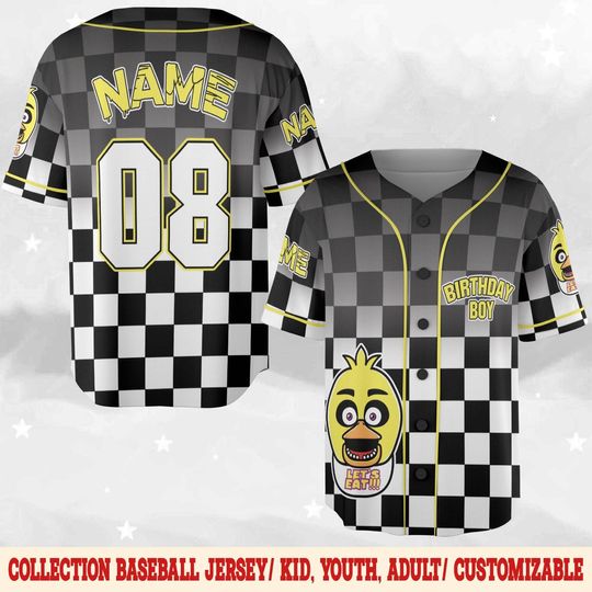 Chika FNAF Birthday Baseball Jersey, Personalized Name Age Five Nights at Freddy