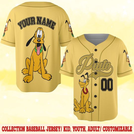 Disney Pluto Baseball Jersey Personalized, Mickey & Friends Shirt for Kids Youth Adults, Cute Dog Jersey, Custom Disney Gift