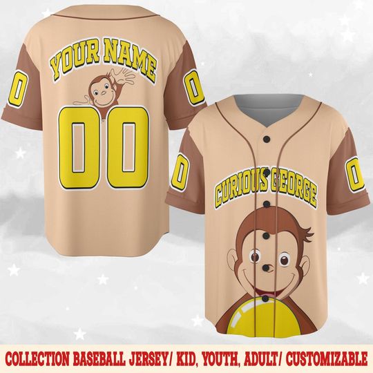 Personalized Curious George Birthday Baseball Jersey,C urious George Baseball Shirt, Curious George Birthday Party Jersey, Birthday Gift