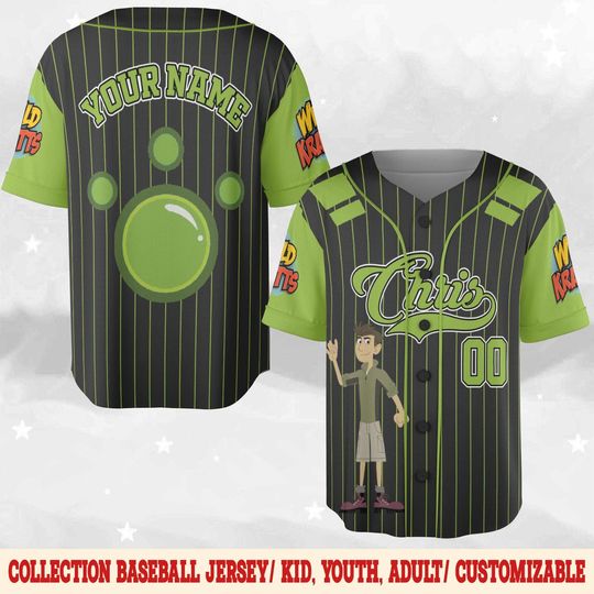 Personalized Wild Kratts Power Suit Baseball Jersey, Custom Name Age Animal Adventure Party Gift
