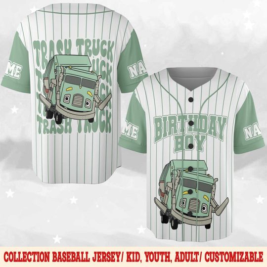 Personalized Trash Truck Baseball Jersey, Hank Trash Truck Birthday Boy, Birthday Girl Jersey, Trash Truck Family Party Matching