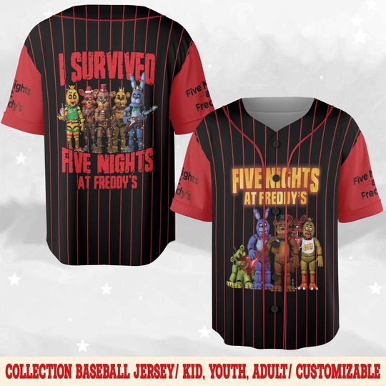 Five Nights at Freddy's Baseball Jersey, FNAF Birthday Shirt, Game Jersey Tee, Spooky Gift for Kids, FNAF Jersey