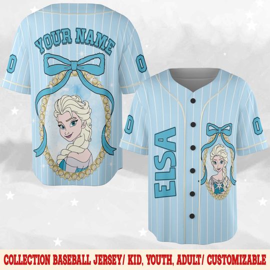 Custom Disney Princess Elsa Jersey, Disney Game Day Kid Adult Baseball Jersey, Gift for Baseball Fan,Disney Princess Matching